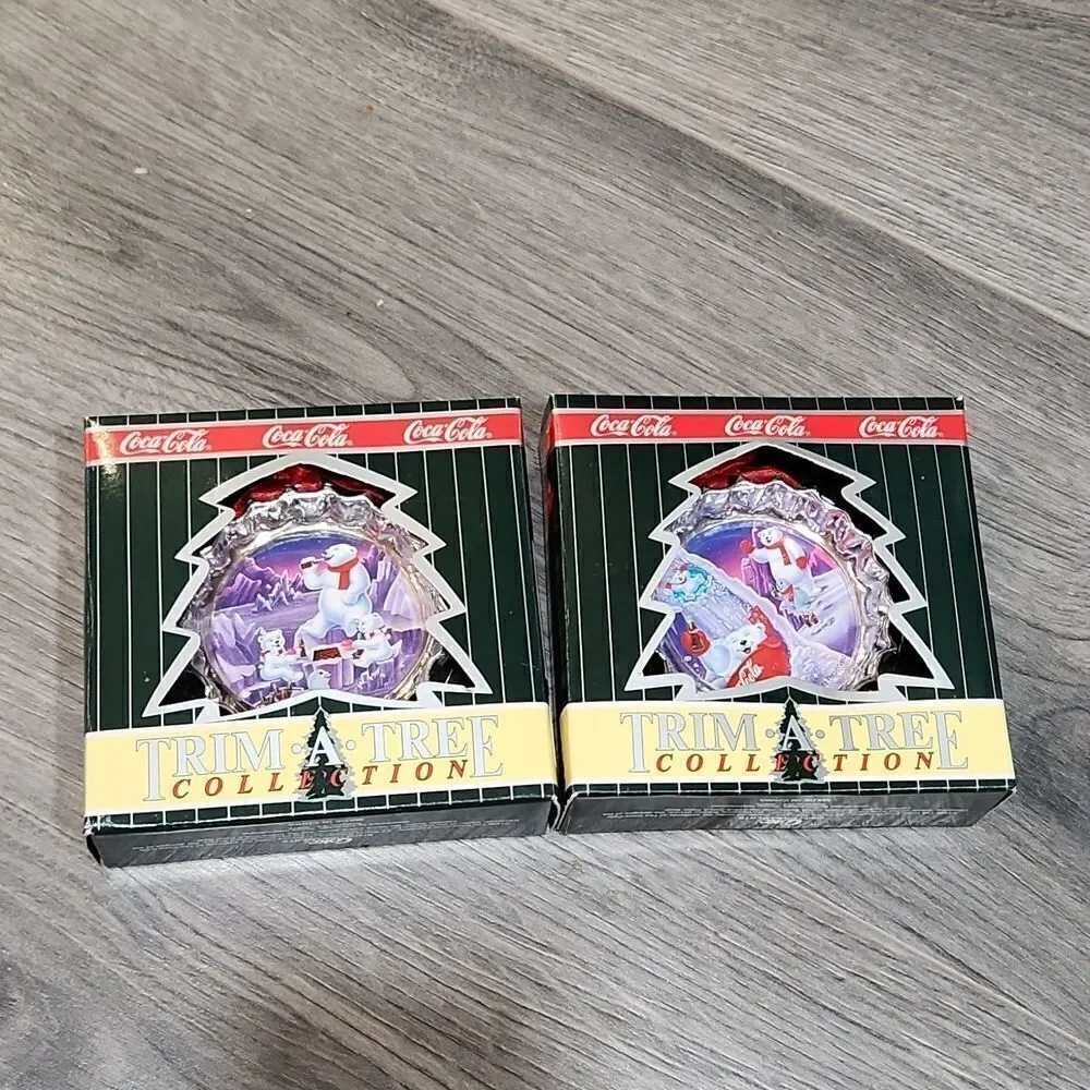 NIB Coca-Cola 1998 Trim A Tree Set of 2 Ornaments